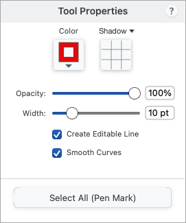 Pen tool properties on Mac