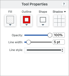 Shape tool properties on Mac