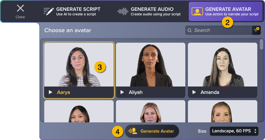  Fenster „Generate Avatar“ mit Beschriftungen