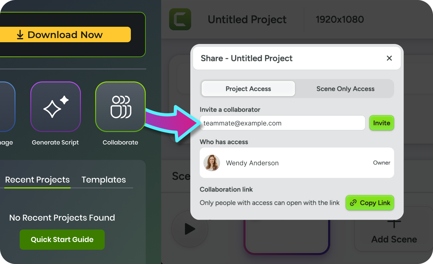 Collaborate button in Home hub