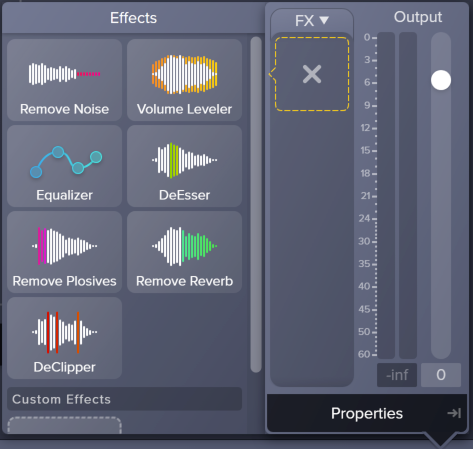 Effects properties panel