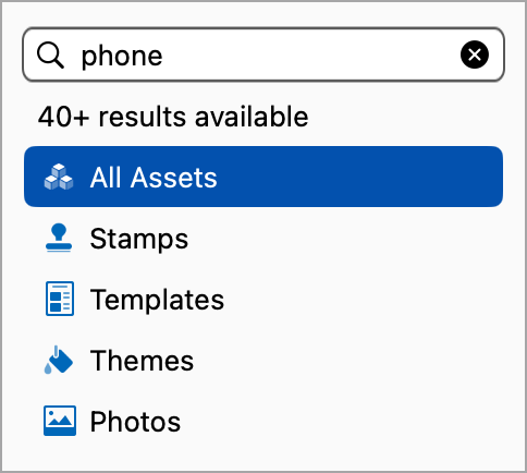 Search for assets in Snagit for Mac