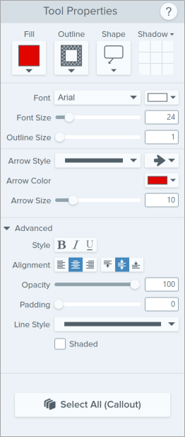 Callout tool properties on Windows