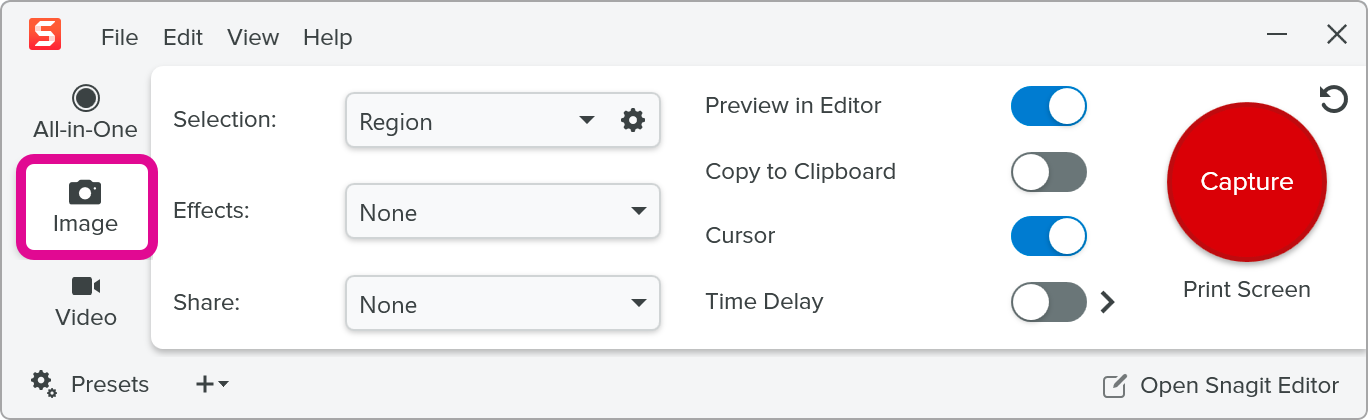 Image capture tab