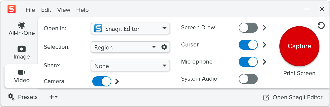 Video tab in Capture Window