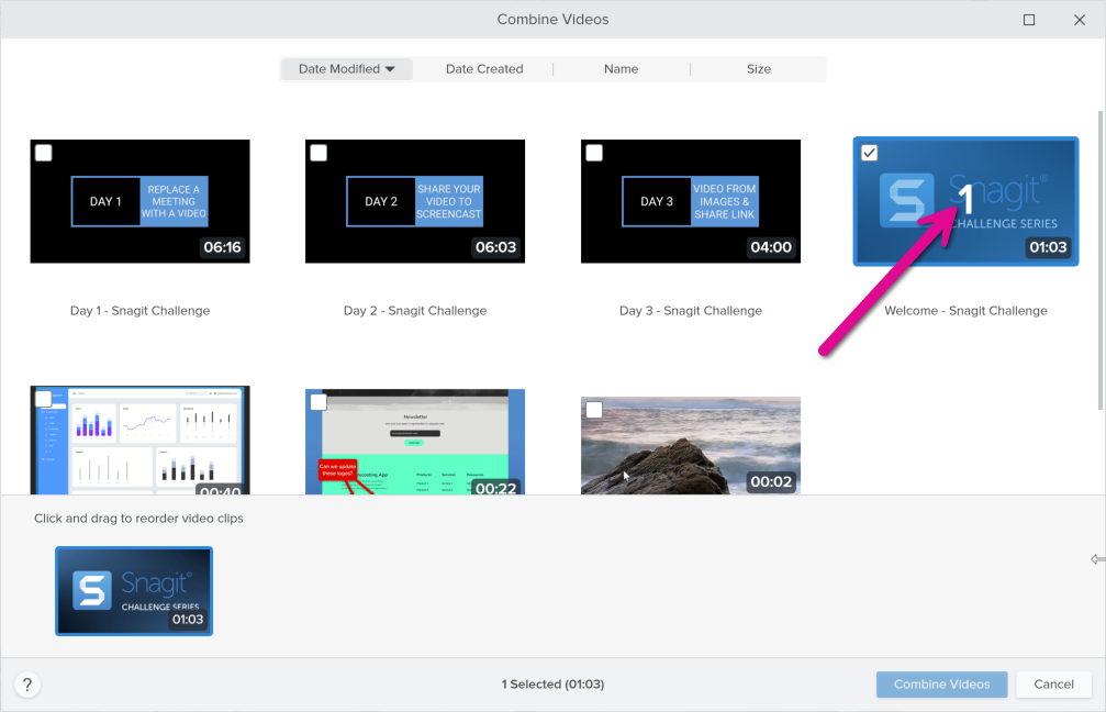 Combine Videos with one video selected