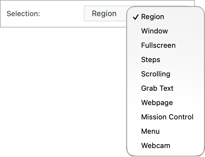 Selection dropdown on Mac