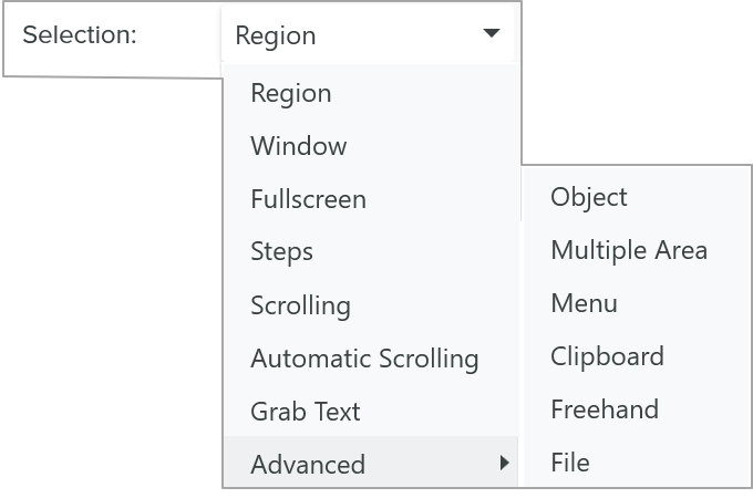 Selection dropdown on Windows