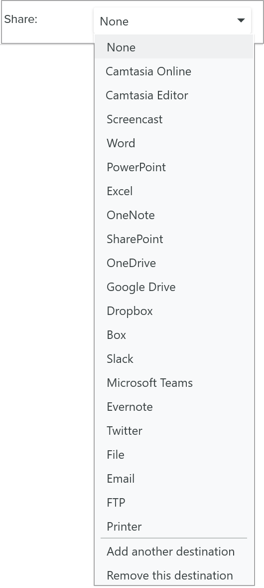 Share options in Snagit Capture