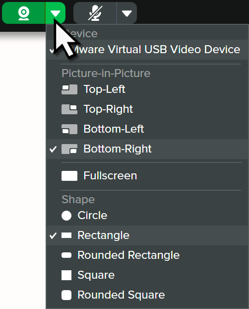 Camera options menu