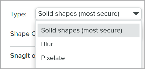 Smart Redact type dropdown