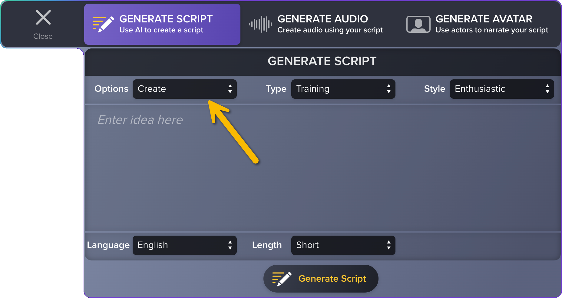 Create script dialog