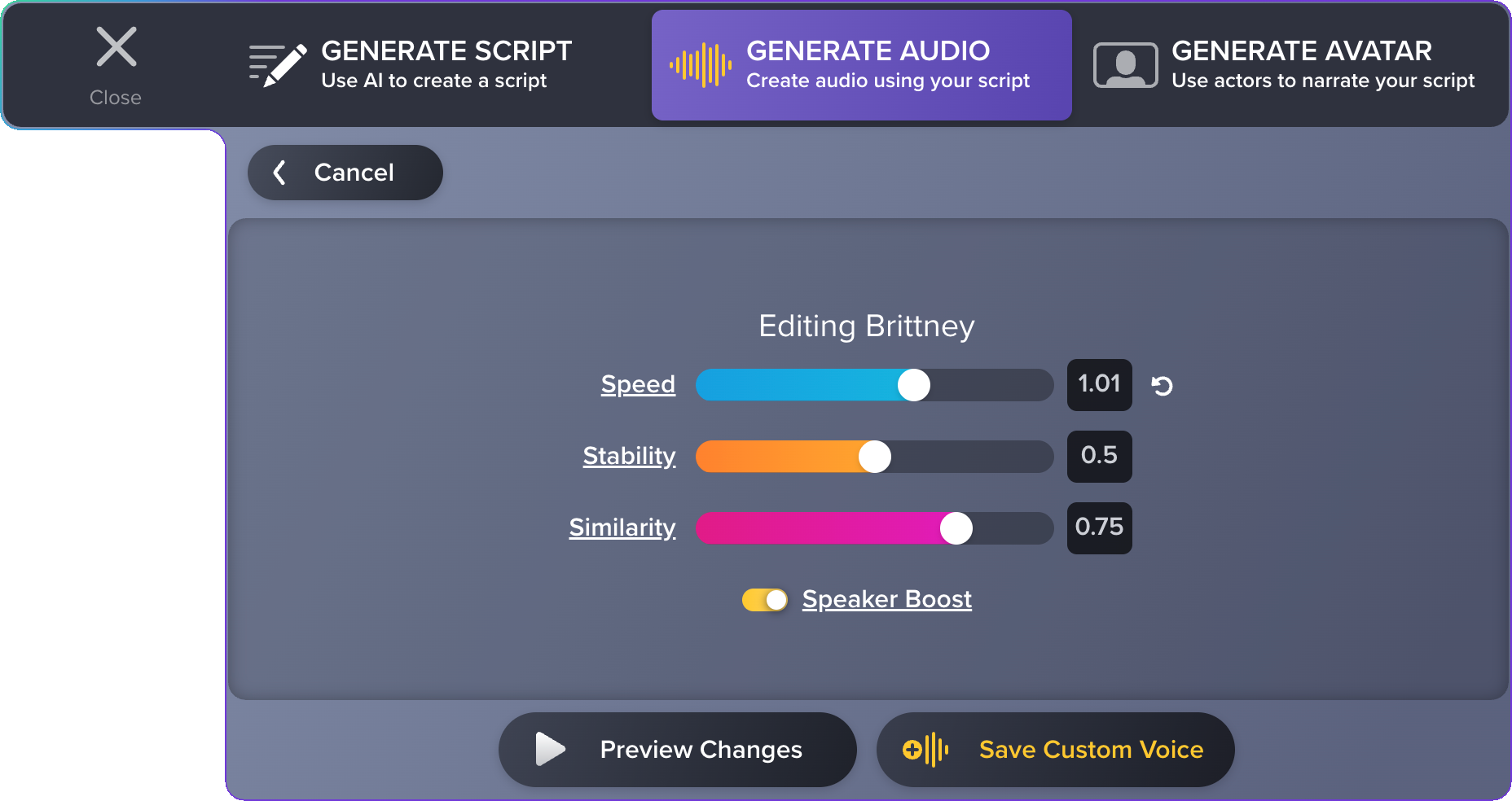Edit premium voice dialog