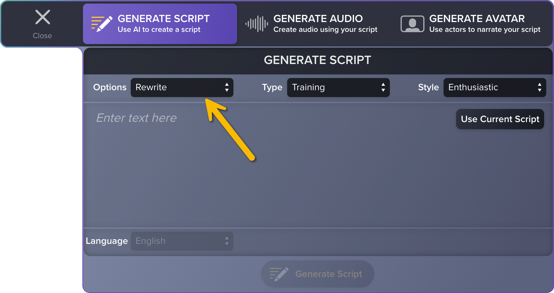 Rewrite script dialog