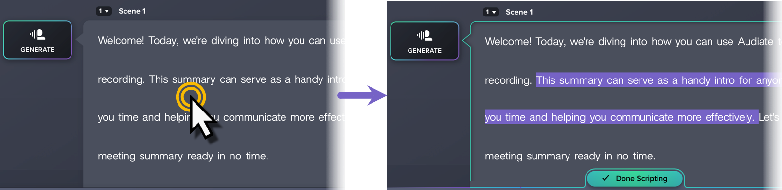 Double-click the script to enter scripting mode and edit text