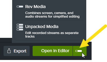 Editing options with menu expanded