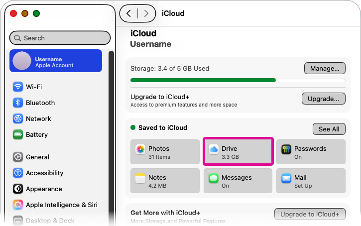 iCloud in Mac System Settings