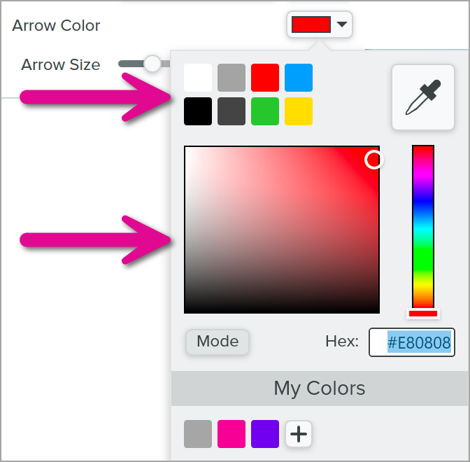 Callout tool Arrow Color property and color picker
