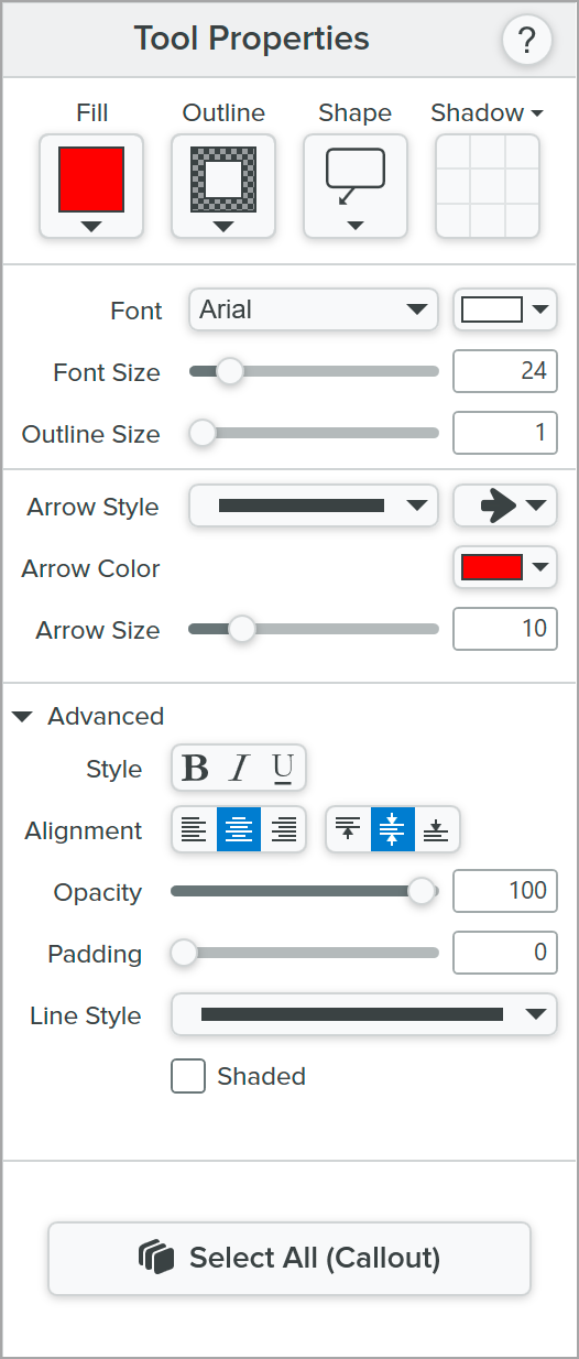 Callout tool properties on Windows