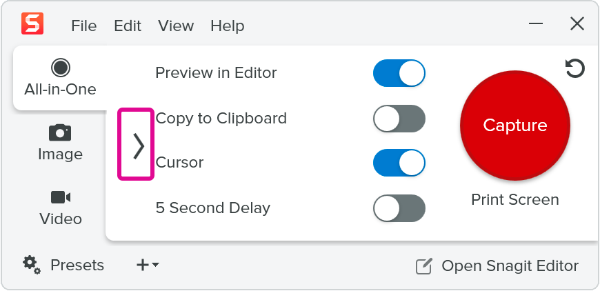 All-in-One capture tab more options