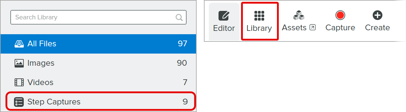 Step Captures in the Snagit Library and Library in the toolbar