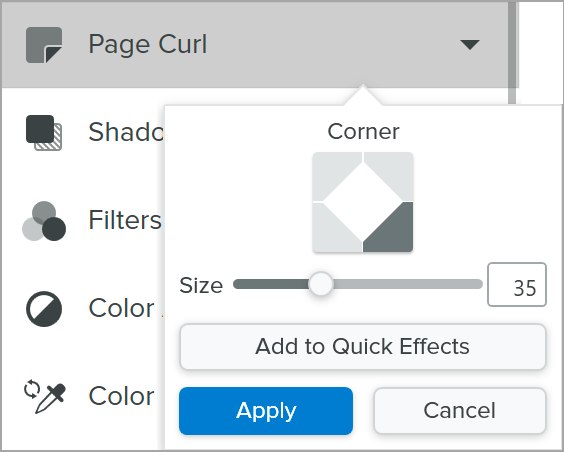 Page Curl properties