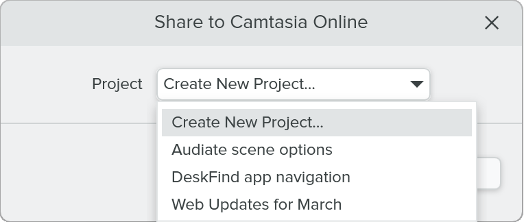 Share to Camtasia Online dialog
