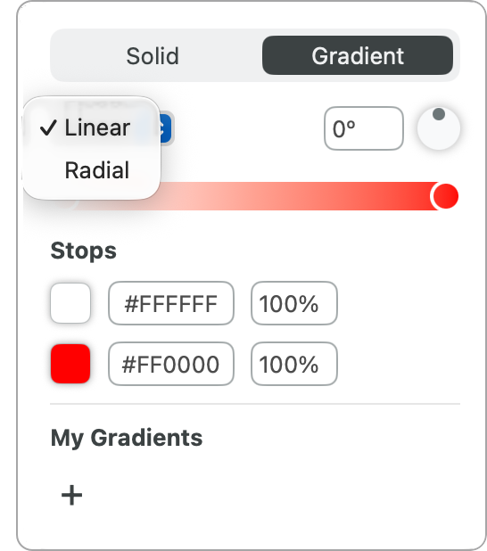 gradient dropdown for Mac fill tool