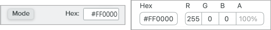 HEX or RGB value fields