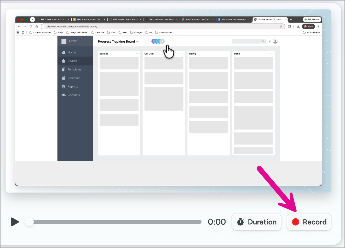 Record button in Camtasia Online