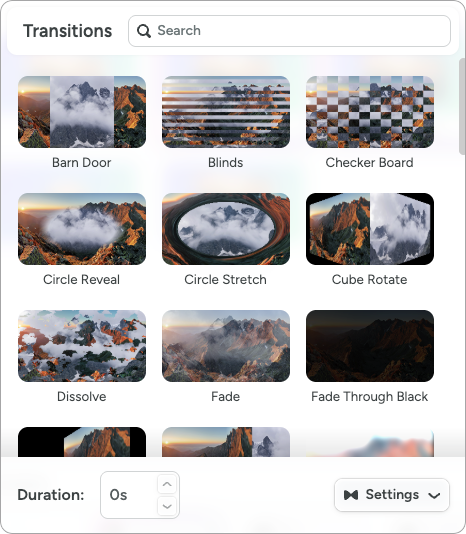 Transitions dialog
