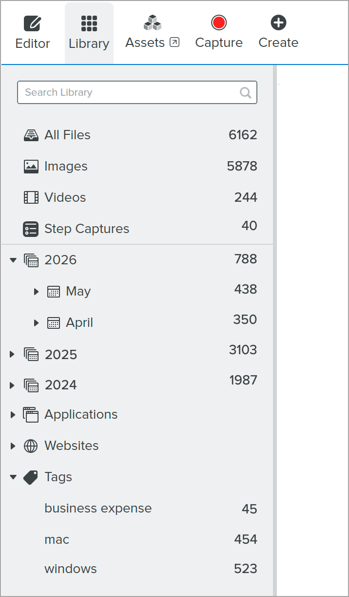 Search pane with categories