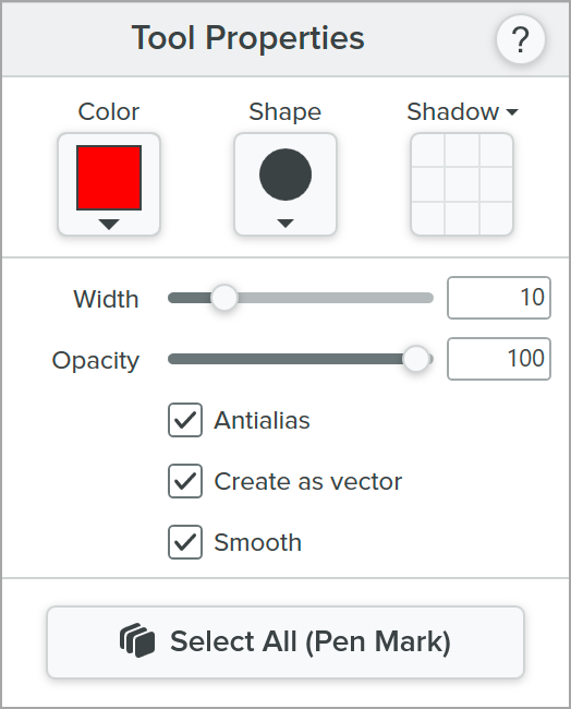 Pen tool properties on Windows