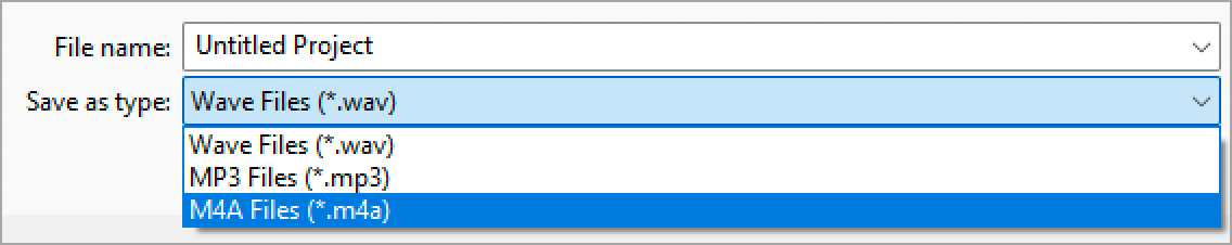 Audio file type options