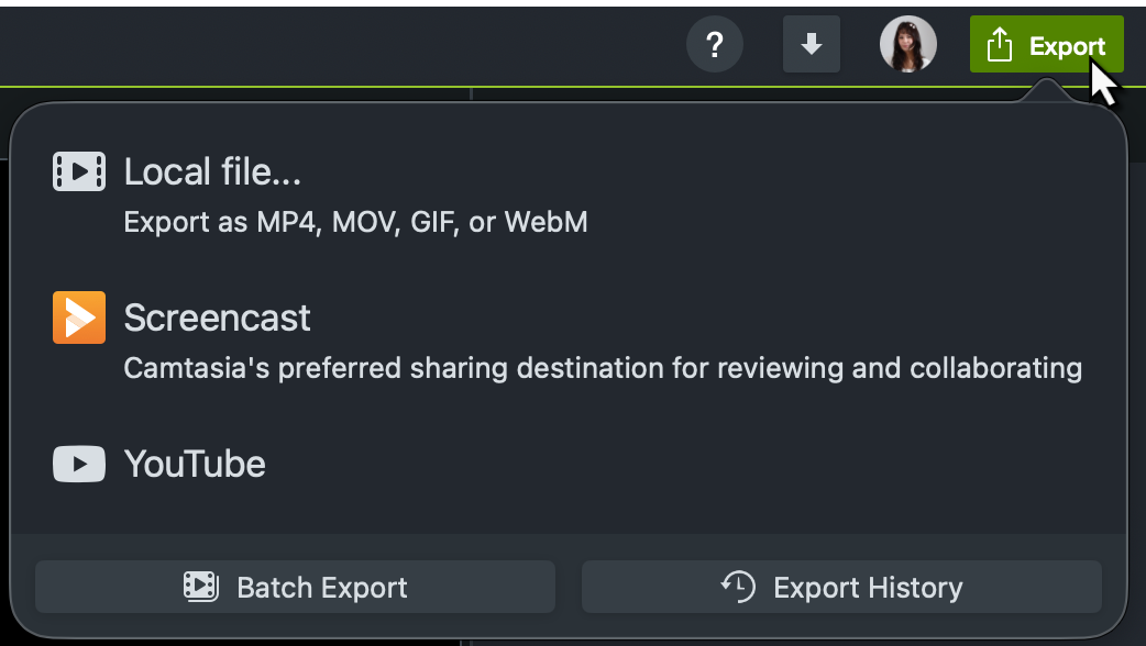 Export options