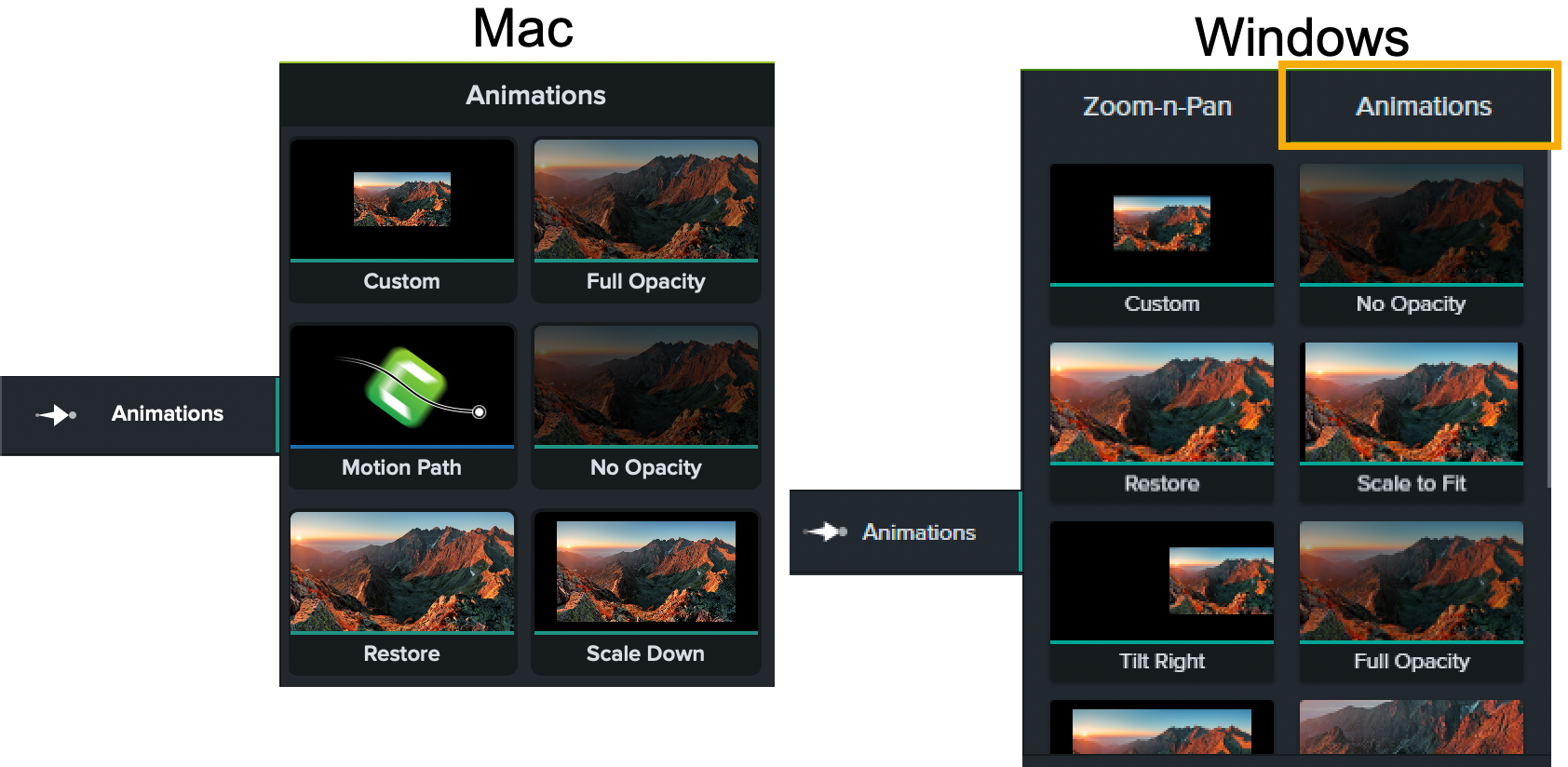 Mac vs Windows animation tab