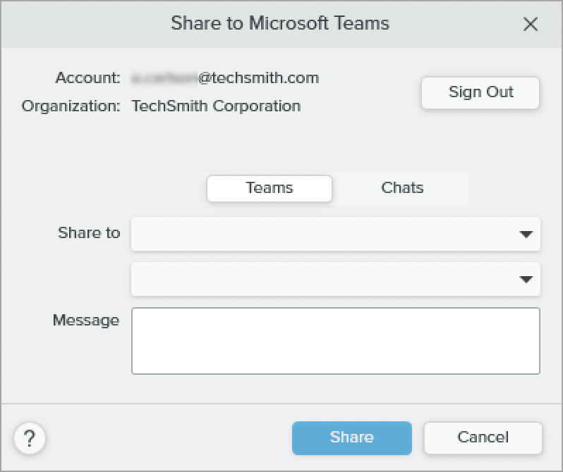 Share to Teams dialog