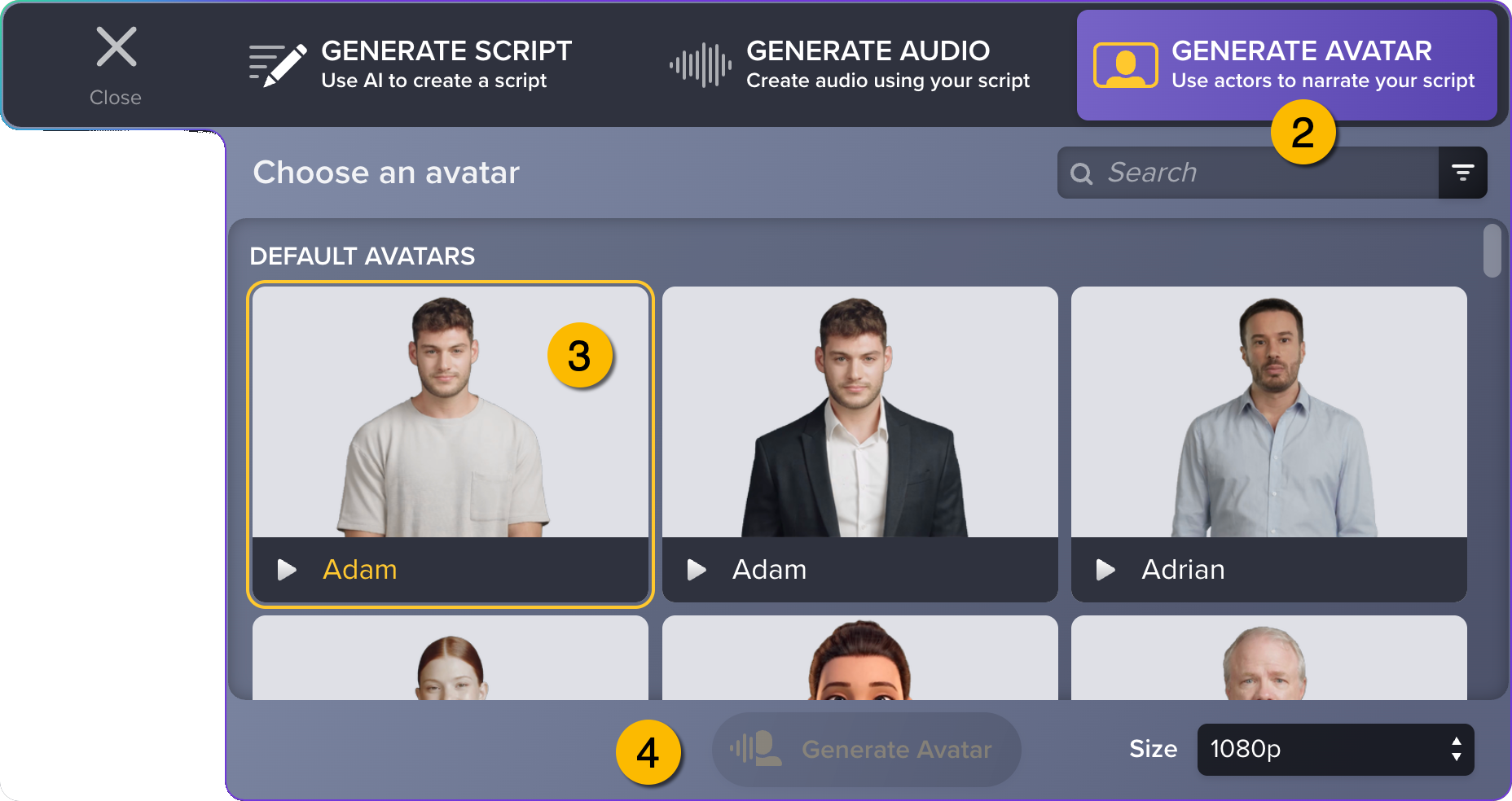 Generate Avatar window with labels