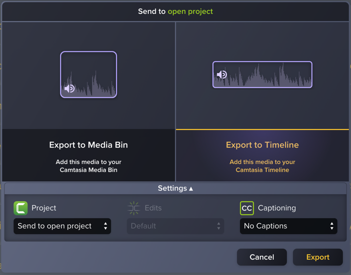Audiate Export dialog