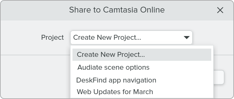 Share to Camtasia Online dialog