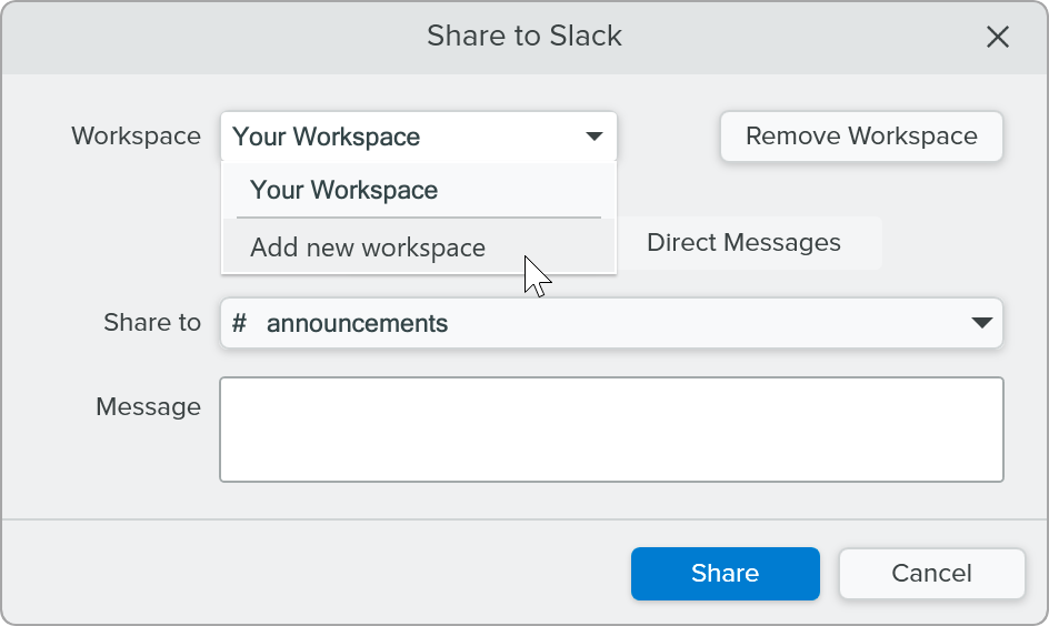 Add workspace option in the Workspace dropdown