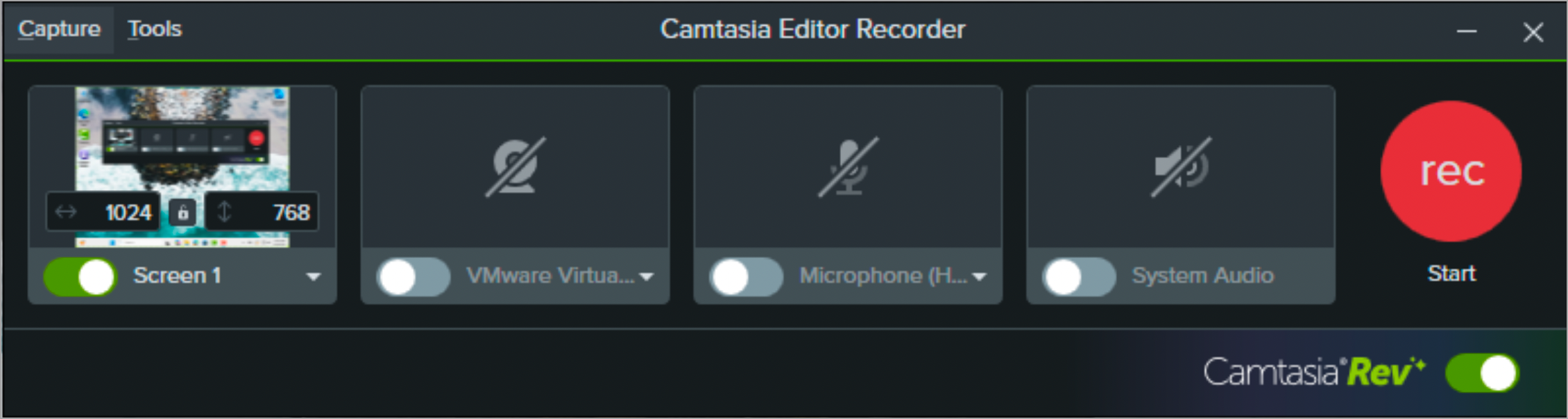 Camtasia Recorder screen toggle on