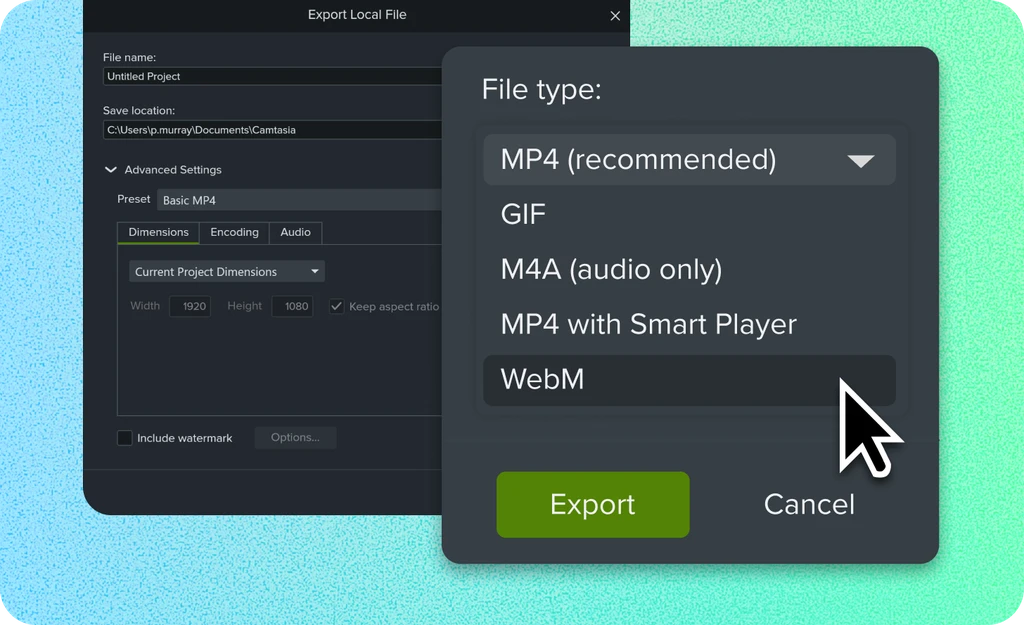 WebM option in Export dialog
