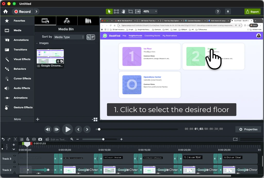 Example of Step Capture to Camtasia Editor