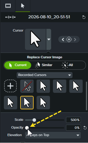 Cursor opacity set to zero