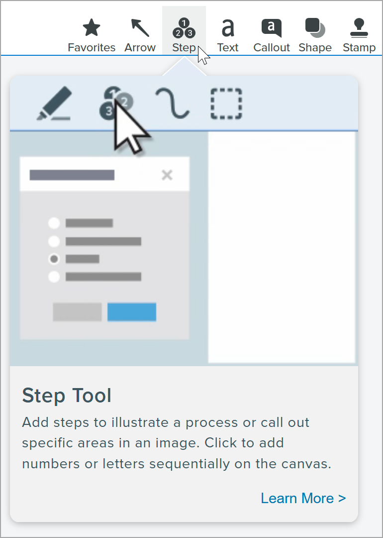 Example tooltip with additional text and video information