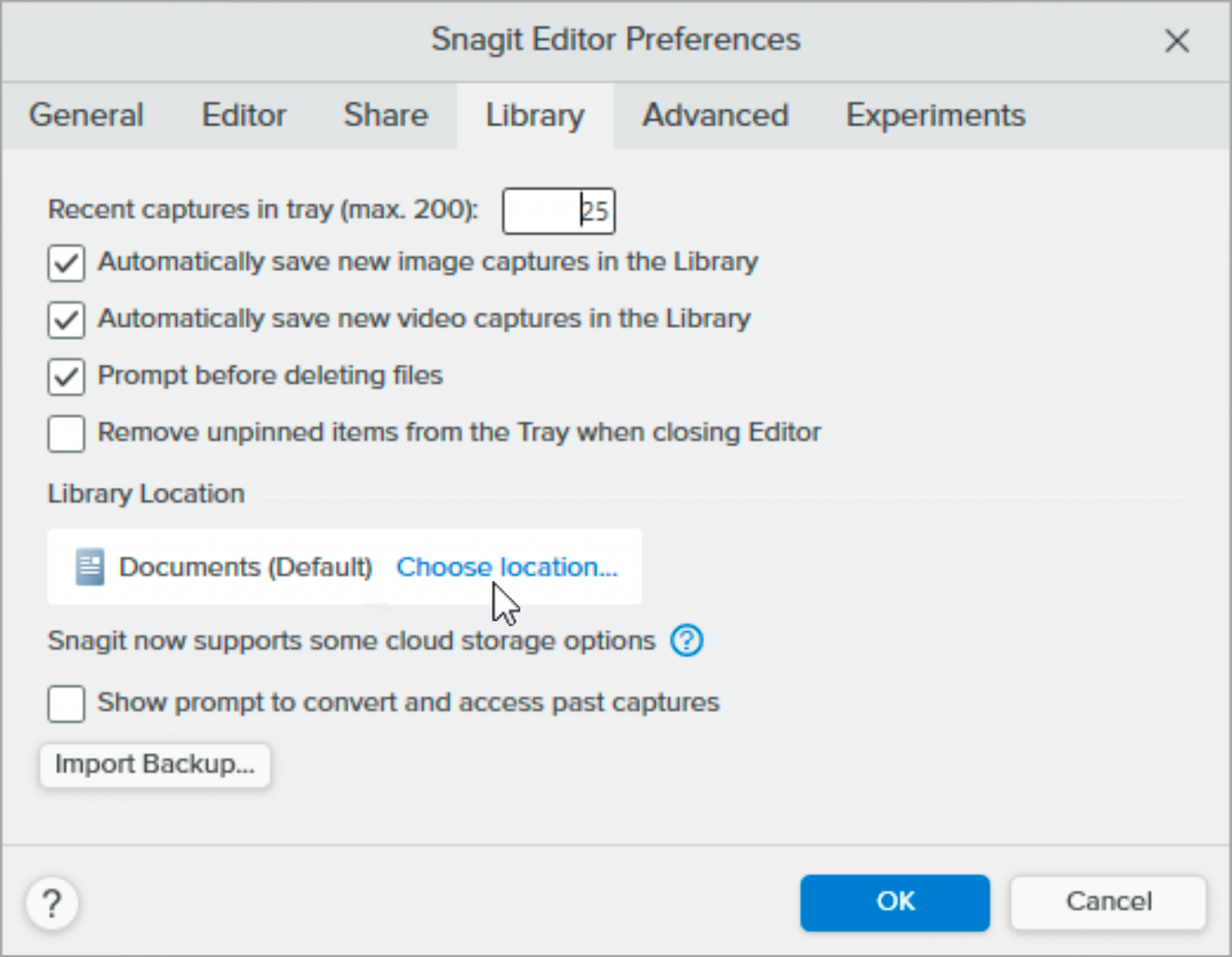 Snagit library tab