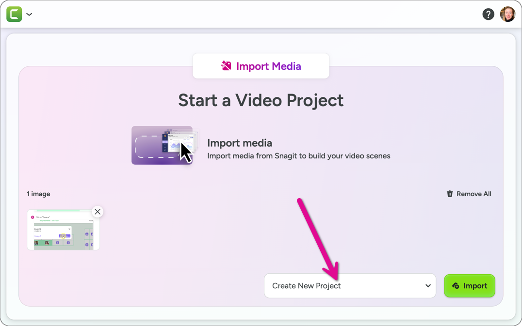 Select a project to import your Step Capture