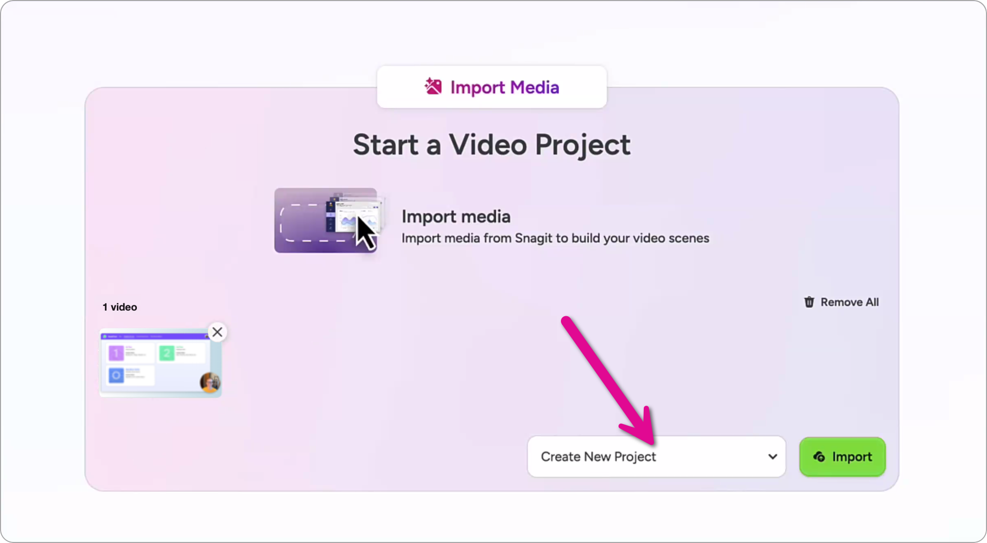 Select project in Camtasia Online