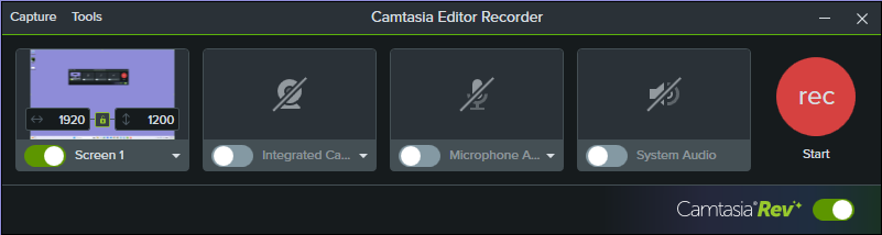 Camtasia Recorder screen toggle on